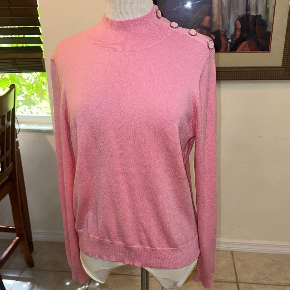 NWOT J. Crew Soft Pink Silk Blend Knit Sweater w/ Button Accents Size Medium